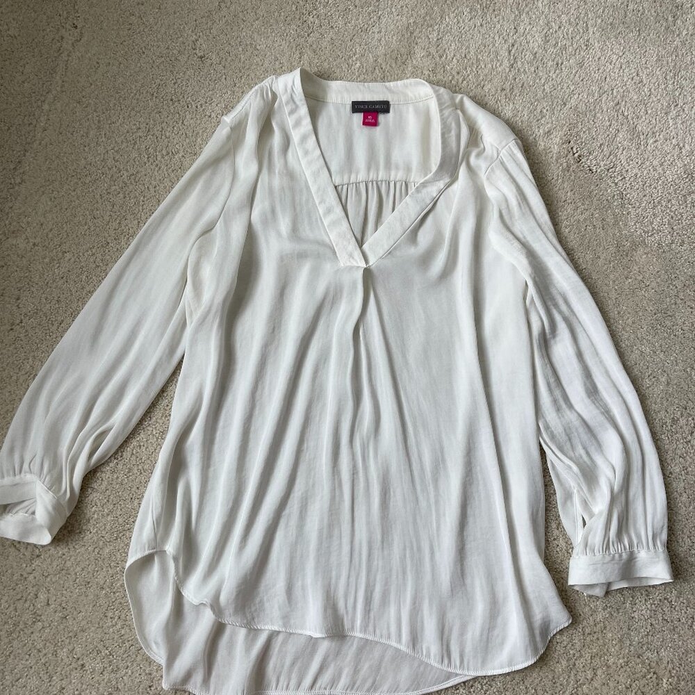 Vince Camuto White Peasant V Neck Top Size Xs